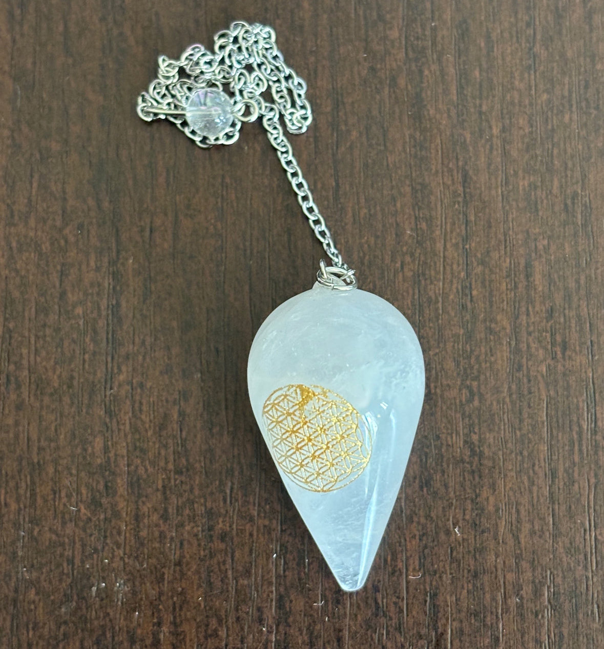 Pendule Gravé Fleur de Vie 4 cm Cristal de Roche