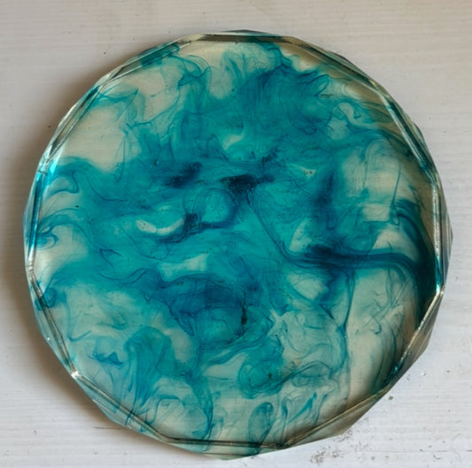 DESSOUS DE PLAT BLEU MARBRÉ EN RÉSINE D’ÉPOXY