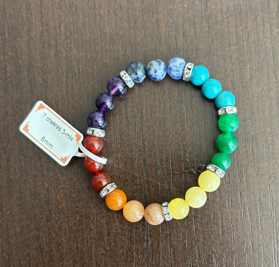 Bracelet 7 Chakras 3 mix perles 8 mm