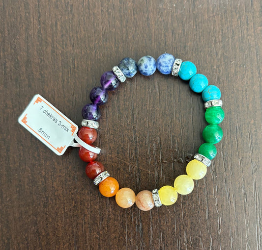 Bracelet 7 Chakras 3 mix perles 8 mm